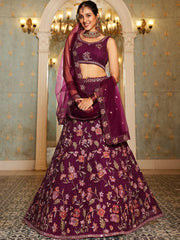 Sweet Burgundy Embroidered Net Reception Wear Lehenga Choli - Ethnic Plus In