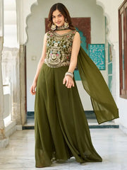Sweet Green Thread Embroidered Mehendi Wear Palazzo Suit - Ethnic Plus In