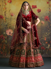 Sweet Maroon Sequins Velvet Bridal Lehenga Choli With Double Dupatta - Ethnic Plus In