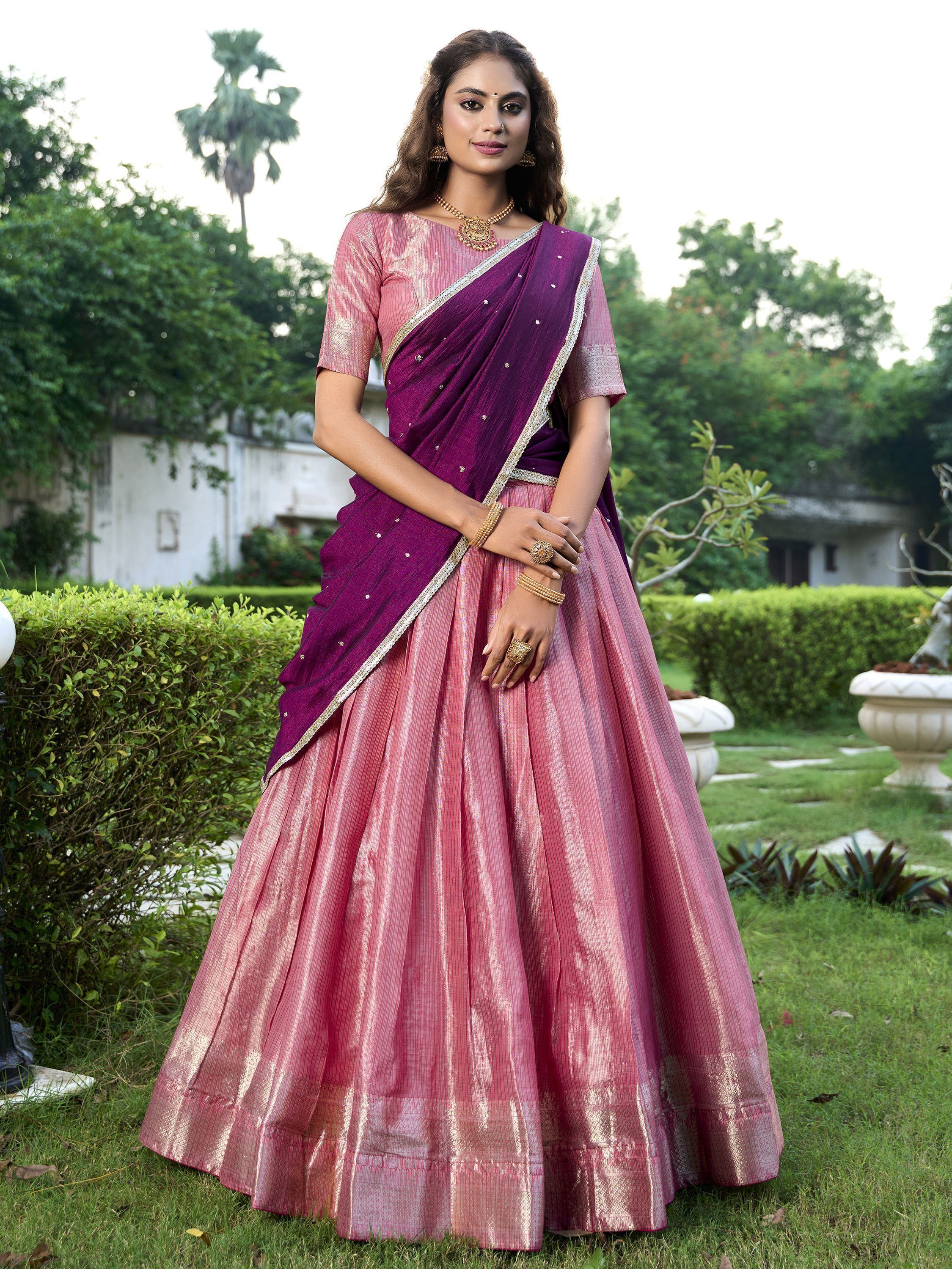 Tantalizing Pink Zari Weaving Silk Wedding Lehenga Choli With Dupatta - Ethnic Plus In