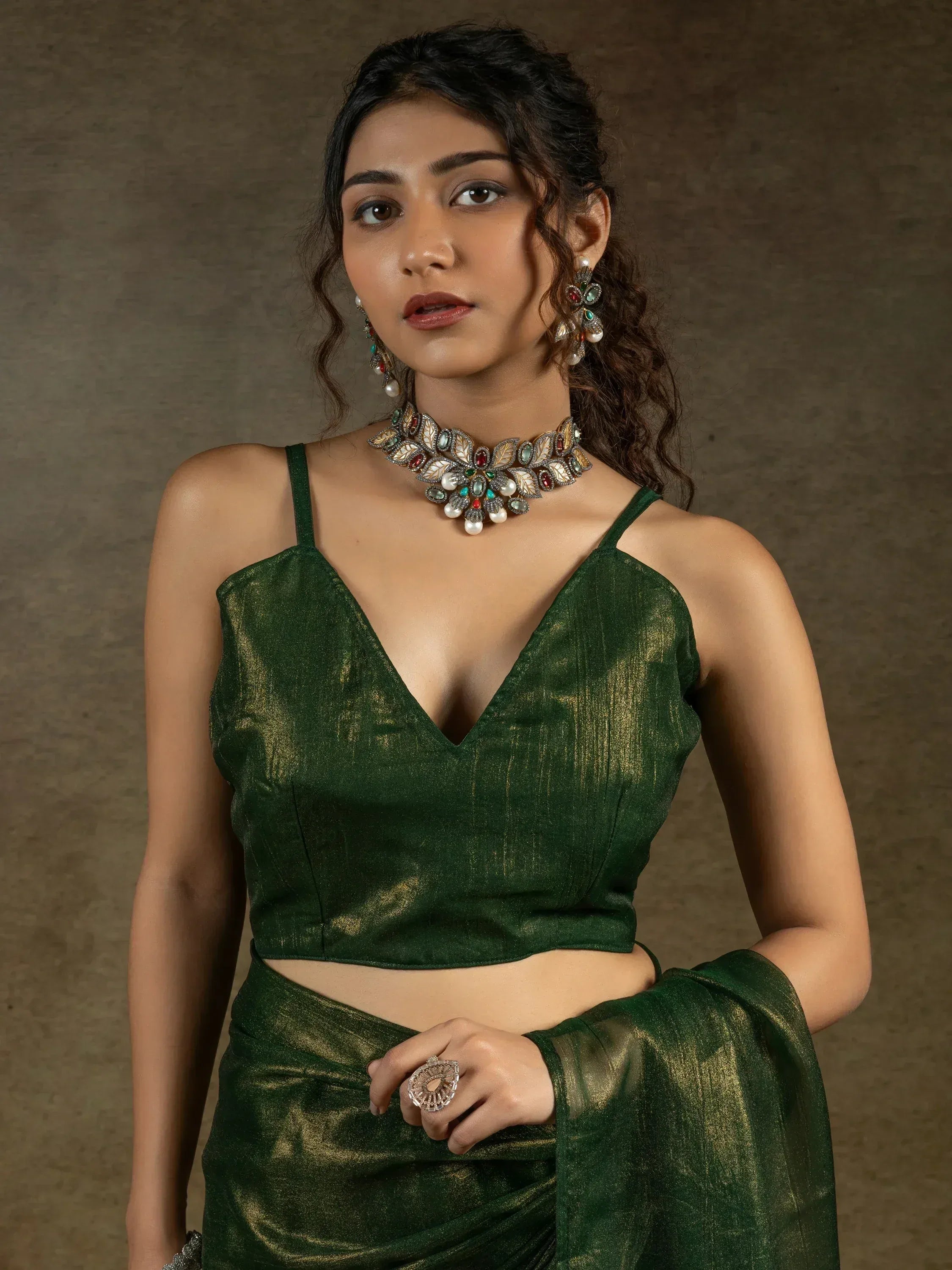 Tantalizing Green Chiffon Pre-Stitched Bollywood Saree With Blouse