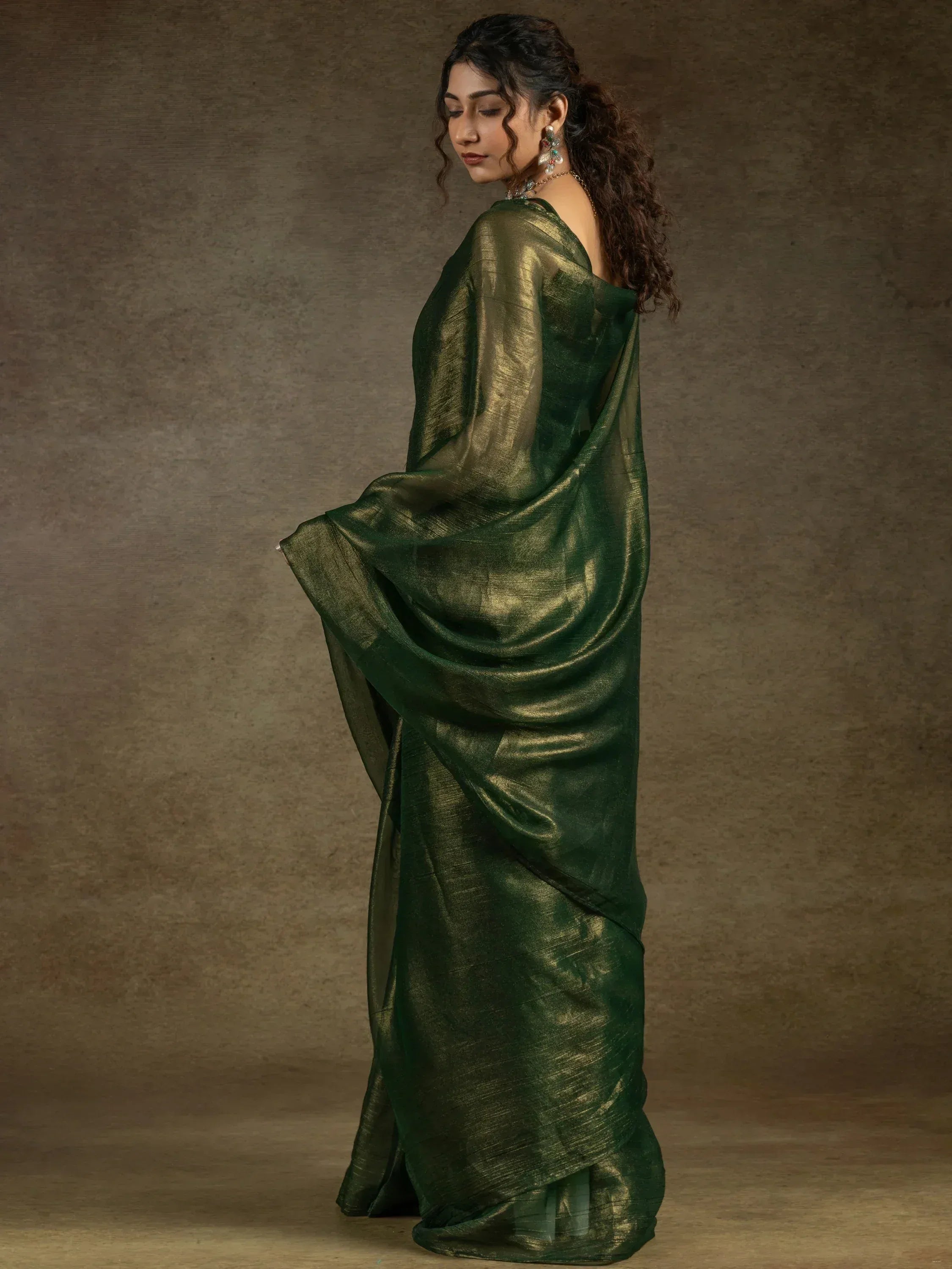 Tantalizing Green Chiffon Pre-Stitched Bollywood Saree With Blouse