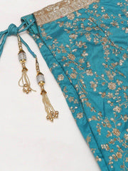 Turquoise Blue Semi-Stitched Myntra Wedding Wear Lehenga & Unstitched Blouse with Dupatta