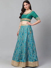 Turquoise Blue Semi-Stitched Myntra Wedding Wear Lehenga & Unstitched Blouse with Dupatta