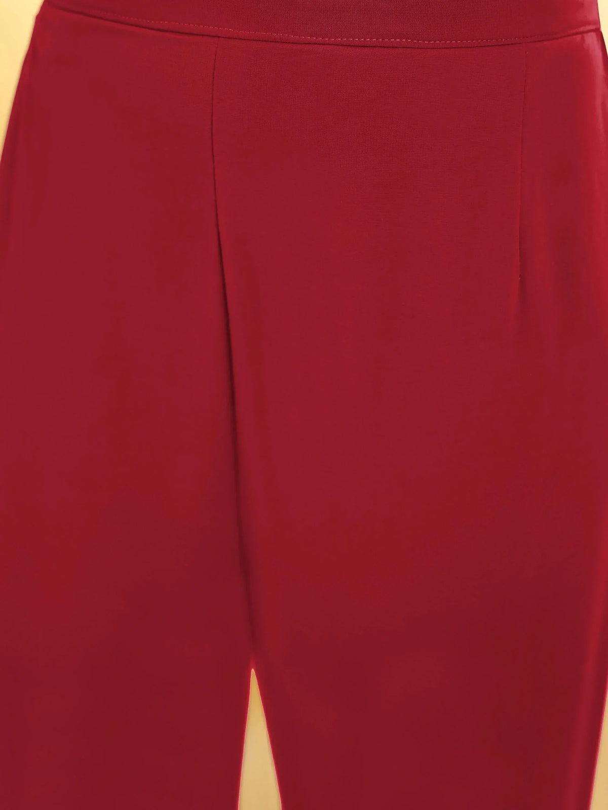 Red ethnic palazzo pants with front slit, perfect for Indian wear