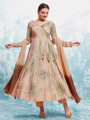 Beautiful Peach Printed Chinon Festival Wear Salwar Suit With Dupatta