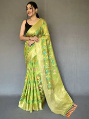 Ravishing Green Zari Woven Organza Events Wear Saree