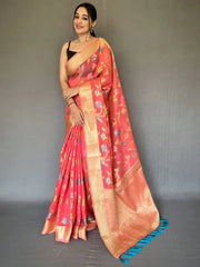Stunning Pink Zari Woven Tissue Silk Occasion Wear Saree