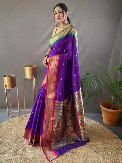 Memorable Purple Zari Weaving Paithani Silk Wedding Wear Saree
