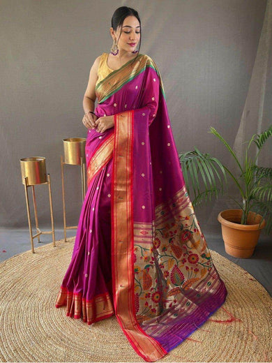 Wonderful Rani Pink Zari Weaving Paithani Silk Traditional Saree
