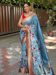 Captivating Blue Zari Woven Banarasi Silk Wedding Saree With Blouse