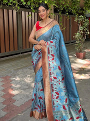 Captivating Blue Zari Woven Banarasi Silk Wedding Saree With Blouse