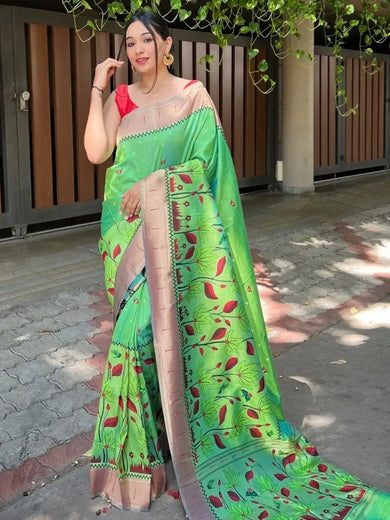 Sparkle Green Zari Woven Banarasi Silk Reception Wear Saree With Blouse