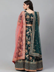 Green Semi-Stitched Myntra Lehenga & Unstitched Blouse with 2 Dupattas