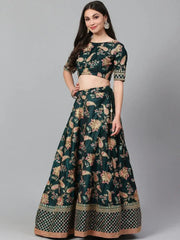 Green Semi-Stitched Myntra Lehenga & Unstitched Blouse with 2 Dupattas
