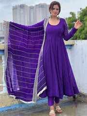 Incredible Violet Sequins Georgette Festival Wear Anarkali Pant Suit