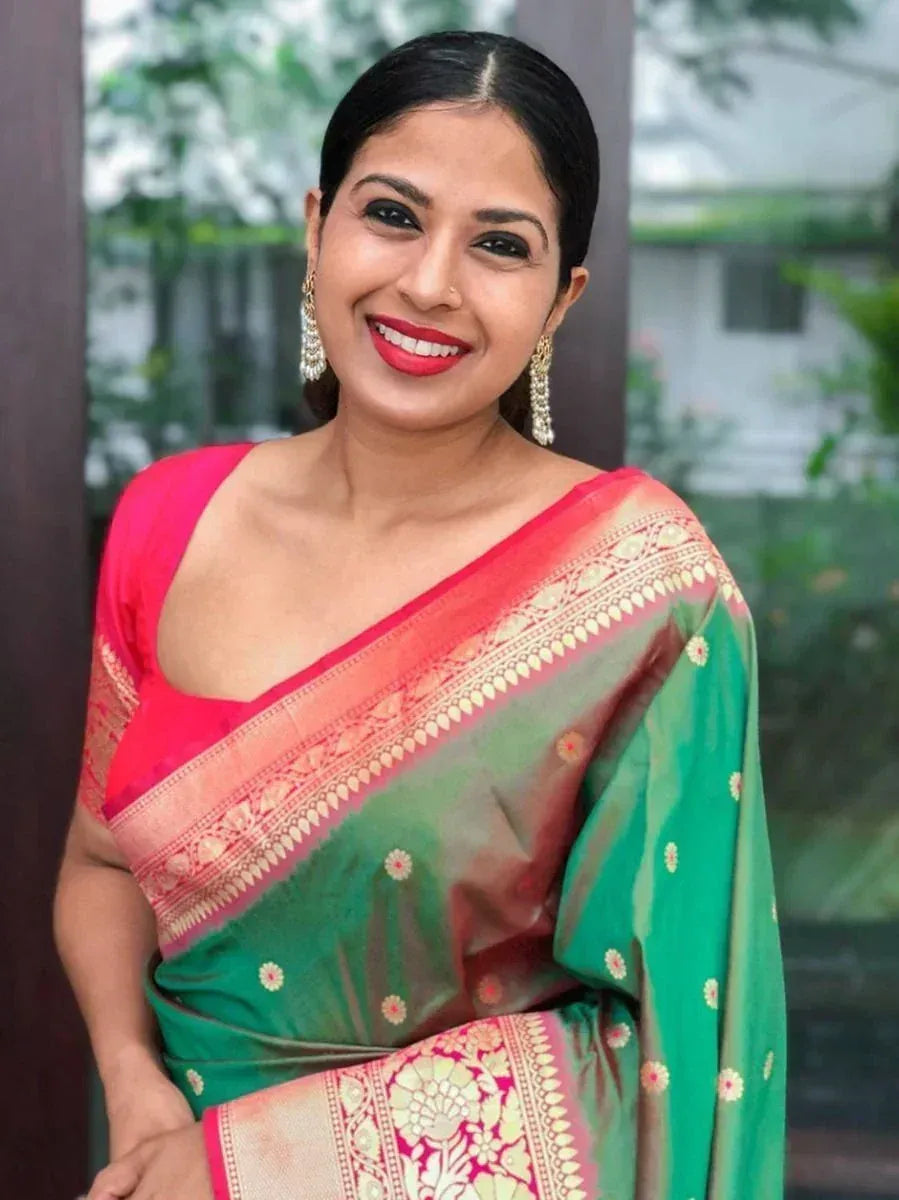 Memorable Green Banarasi Silk Zari Weaving Work Wedding Wear Saree