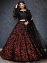 Red Fully Sequins Velvet Party Wear Lehenga Choli