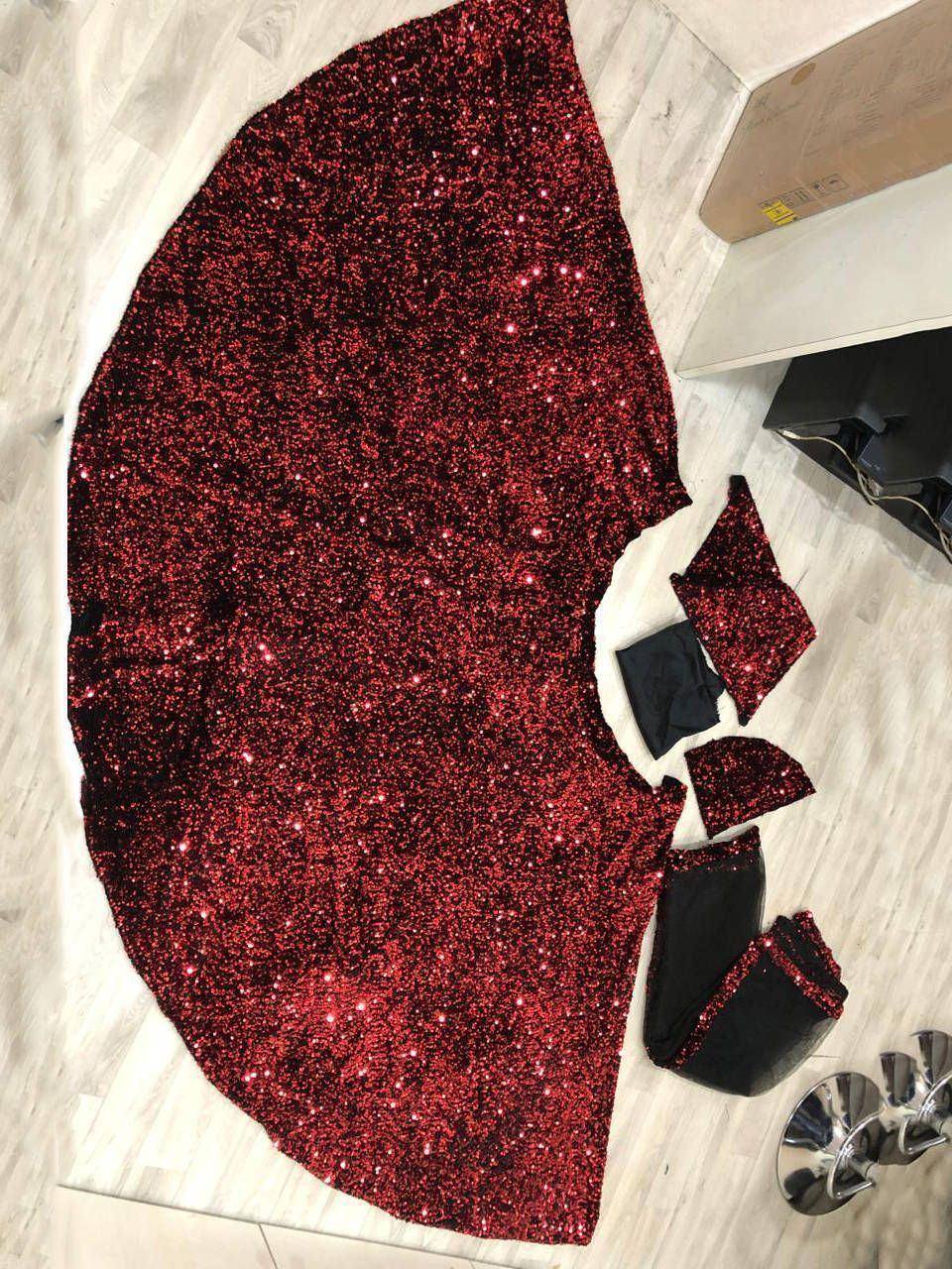Red sequin lehenga choli set with black blouse, ethnic party wear