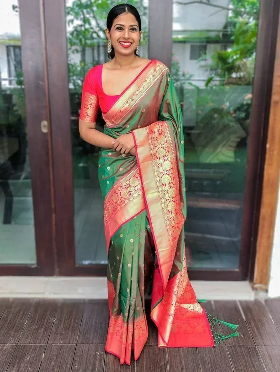 Memorable Green Banarasi Silk Zari Weaving Work Wedding Wear Saree
