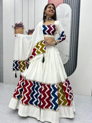 Marvelous White Cotton Printed Navratri Wear Lehenga Choli