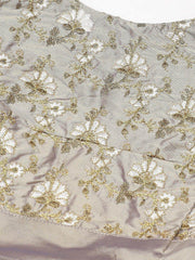 White & Taupe Embroidered Semi-Stitched Myntra Lehenga & Unstitched Blouse with Dupatta