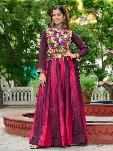 Timeless Wine Chinon Kutchi Gamthi Work Navratri Wear Lehenga Choli
