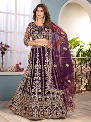 Captivating Wine Net Sequins Embroidered Bridemaids Lehenga Choli