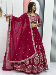 Winning Rani Pink Embroidered Georgette Reception Wear Lehenga Choli - Ethnic Plus In