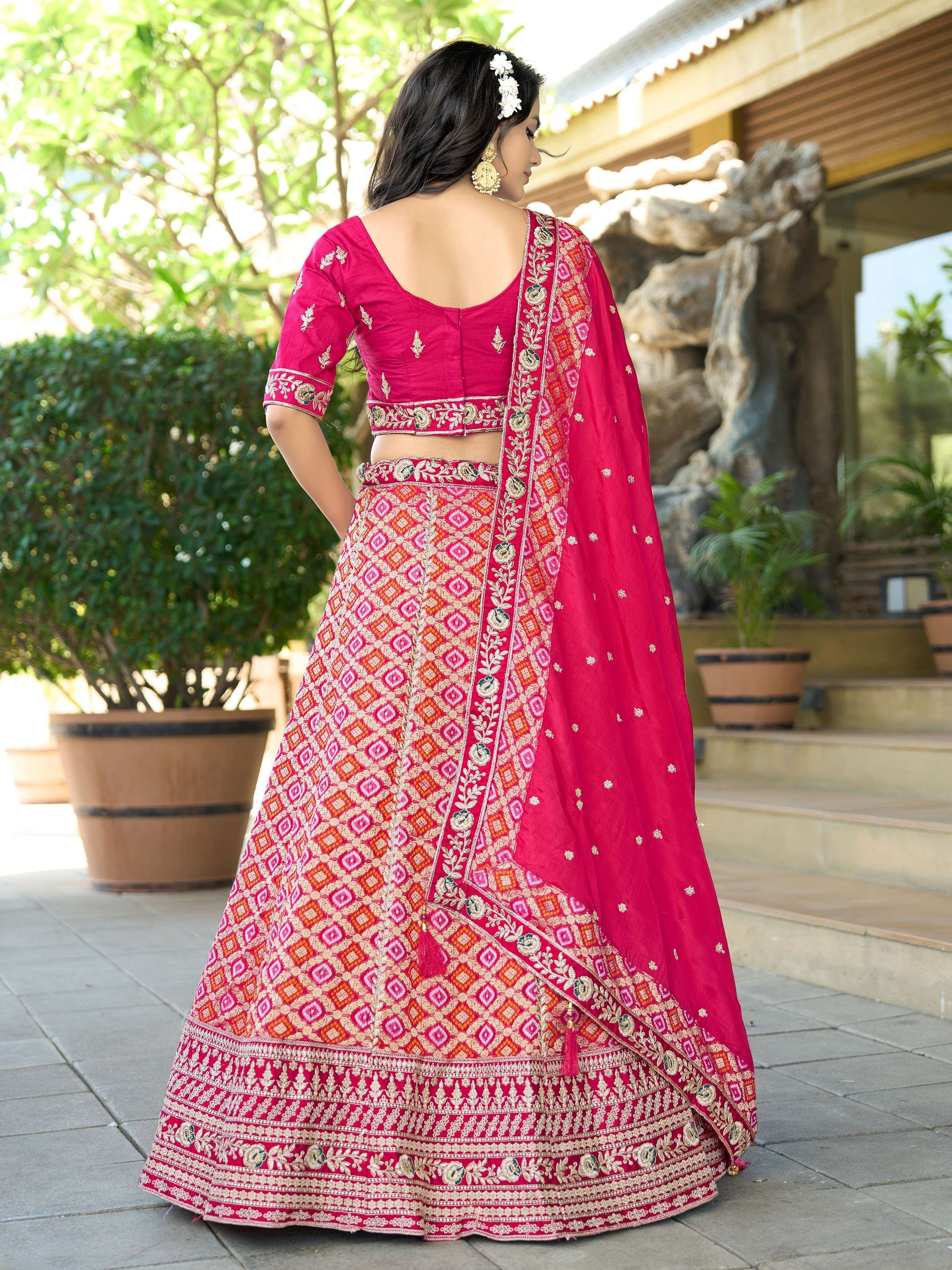 Dazzling Pink Pure Viscose Coding Work Lehenga Choli With Dupatta