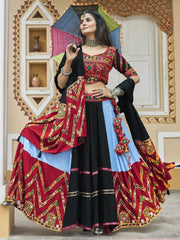 Wonderful Black And Red Embroidered Rayon Navratri Lehenga Choli - Ethnic Plus In