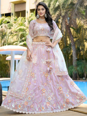 Wonderful Lavender Thread Work Organza Event Wear Lehenga Choli - Ethnic Plus In