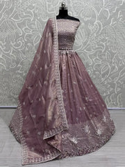 Wonderful Lilac Zari Embroidered Organza Bridesmaid Lehenga Choli - Ethnic Plus In
