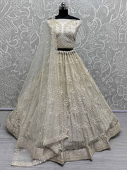 Wonderful Off - White Sequins Net Wedding Wear Lehenga Choli - Ethnic Plus In