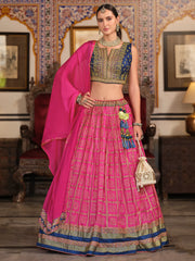 Wonderful Pink Foil Printed Silk Sangeet Wear Lehenga Choli - Ethnic Plus In