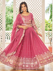 Wonderful Pink Sequins Georgette Wedding Lehenga Choli With Dupatta - Ethnic Plus In