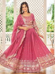 Wonderful Pink Sequins Georgette Wedding Lehenga Choli With Dupatta - Ethnic Plus In