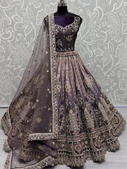 Wonderful Purple Embroidered Velvet Bridal Lehenga Choli With Dupatta - Ethnic Plus In