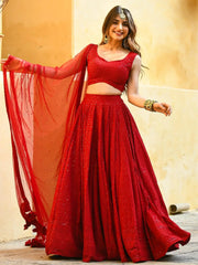 Wonderful Red Sequins Georgette Sangeet Wear Lehenga Choli - Ethnic Plus In