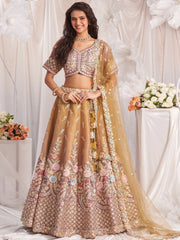 Wonderful Rose Gold Sequins Work Tissue Reception Wear Lehenga Choli - Ethnic Plus In