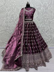 Wonderful Wine Hand Embroidered Silk Bridesmaid Lehenga Choli With Dupatta - Ethnic Plus In