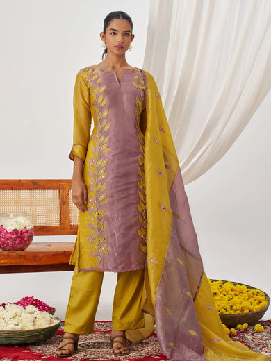 Regal Yellow Mirror Work Organza Haldi Wear Pant Salwar Suit
