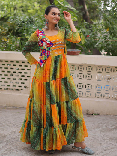 Timeless Yellow Leheriya Printed Georgette Traditional Gown