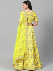 Yellow & Gold-Toned Embroidered Semi-Stitched Myntra Party Wear Lehenga & Unstitched Blouse with Dupatta
