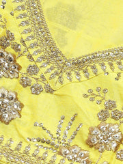 Yellow & Gold-Toned Embroidered Semi-Stitched Myntra Party Wear Lehenga & Unstitched Blouse with Dupatta