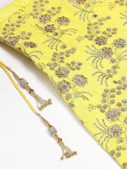 Yellow & Gold-Toned Embroidered Semi-Stitched Myntra Party Wear Lehenga & Unstitched Blouse with Dupatta