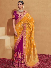 Glamorous Yellow Zari Embroidery Silk Wedding Saree With Blouse