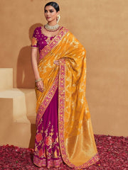 Glamorous Yellow Zari Embroidery Silk Wedding Saree With Blouse