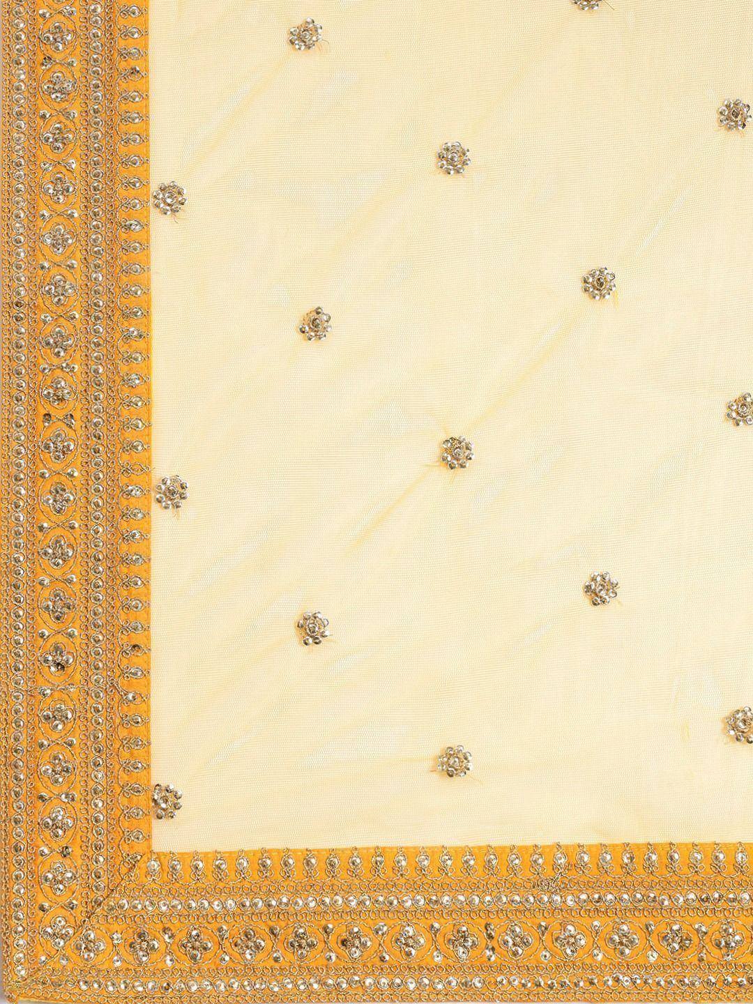 Cream and gold ethnic dupatta with floral sequin embroidery and ornate border for saree or lehenga