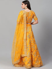 Mustard & Golden Semi-Stitched Myntra Lehenga & Blouse with Dupatta